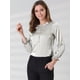 thumbnail image 3 of Blusa de satén Allegra K de oficina con botón de puño elástico y cuello con volantes para mujer gris S, 3 of 6