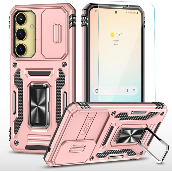 for Samsung Galaxy A35 5G Case with HD Screen Protector & Slide Camera Cover & Kickstand, Samsung A35 5G Case [Military-Grade] Phone Case for Samsung Galaxy A35 (Z_Rosegold)