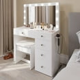 thumbnail image 3 of Ember Interiors Nadia Makeup Vanity Desk with 12 LED Lights, 5 Drawers, USB Charging Station, and Stool, White, 3 of 6