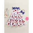 thumbnail image 4 of Bagilaanoe 4th of July Dress for Toddler Baby Girl Star Print Sleeveless A-line Dresses + Headband 2T 3T 4T 5T 6T 7T Kids  Independence Day Patchwork Skirt, 4 of 7