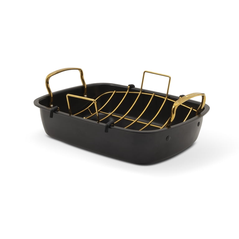 Thyme & Table 2-Piece Carbon Steel Roaster with Rack, Black photo 1