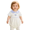 thumbnail image 5 of Tigivemen Unisex Newborn Outfits Short Sleeve Lapel Rompers Embroidery Fall Clothes Baby Bodysuits Size 3-6 Months,Blue, 5 of 6