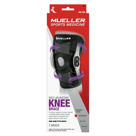 Mueller Adjustable Hinged Knee Brace, Black, One Size Fits Most