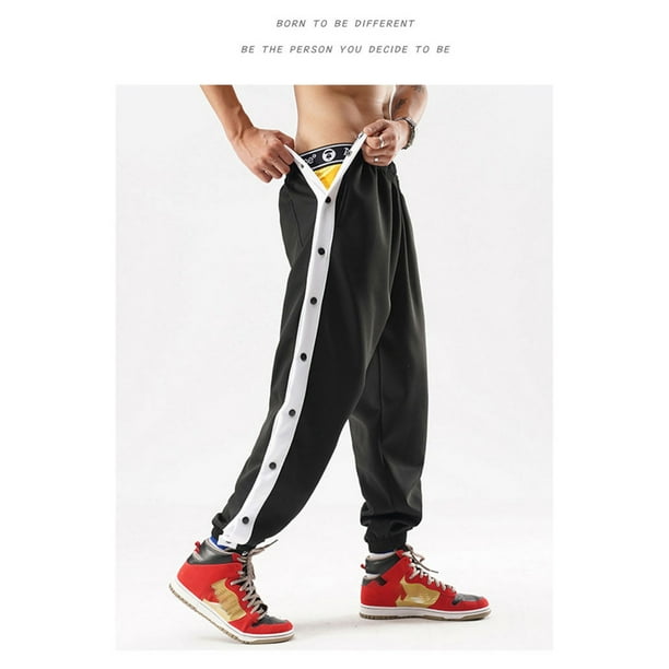FAROOT Men Jogger Pants Contrast Color Sides Buttons Stretch