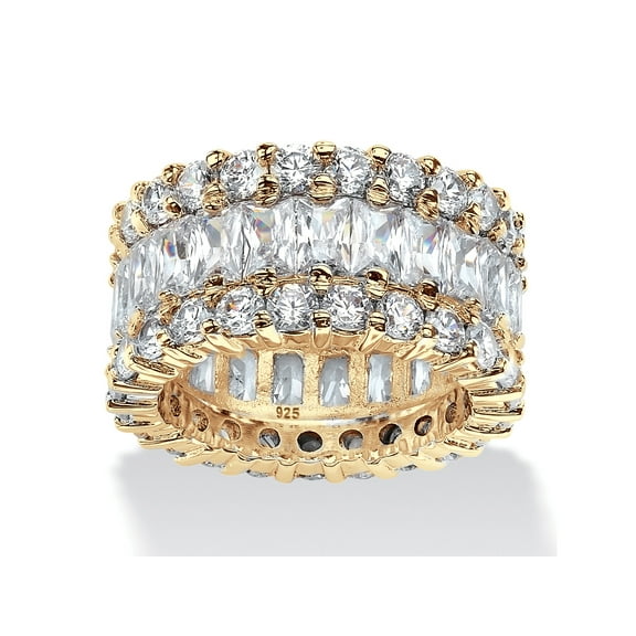 PalmBeach Jewelry Round and Baguette-Cut Cubic Zirconia Eternity Ring 12.42 TCW in Gold-Plated or Platinum-Plated Sterling Silver