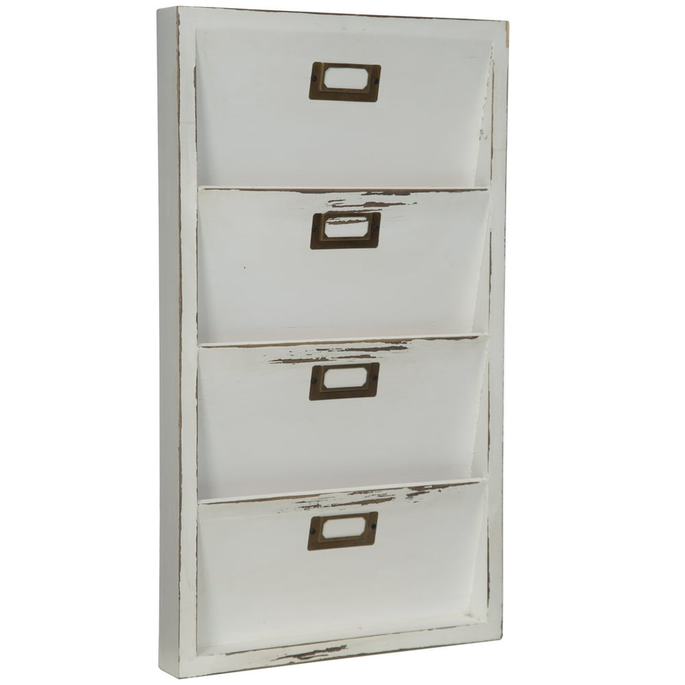 Gallery Solutions Distressed White Wall Mail Organizer Letter Bin