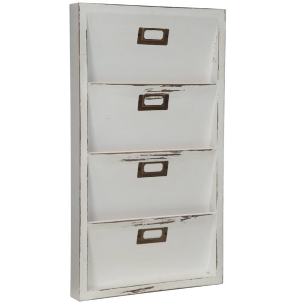 Gallery Solutions Distressed White Wall Mail Organizer Letter Bin