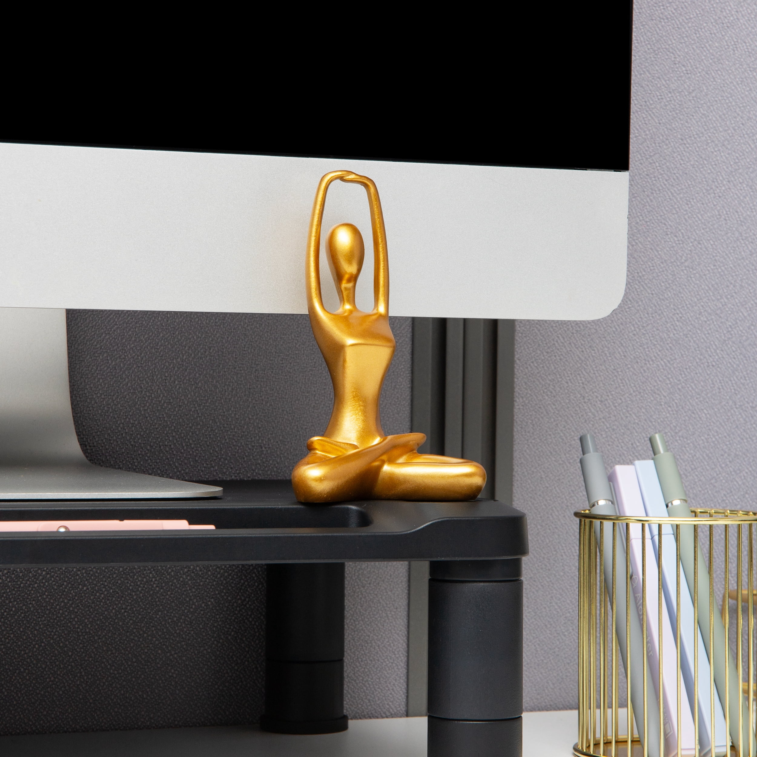 Mind Reader Yoga Figurine Set, Meditation Statues for Home, Office, or Studio Decor, Elegant Mindful Gift, Resin, Set of 3, Gold