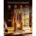 thumbnail image 5 of Robotime 3D Wooden Puzzles, Twin-Tower Cathedral Wooden Model Kits for Adults to Build, DIY Tiny House Craft Kits with LED for Home Decor, Gifts for Adults Kids, 5 of 8