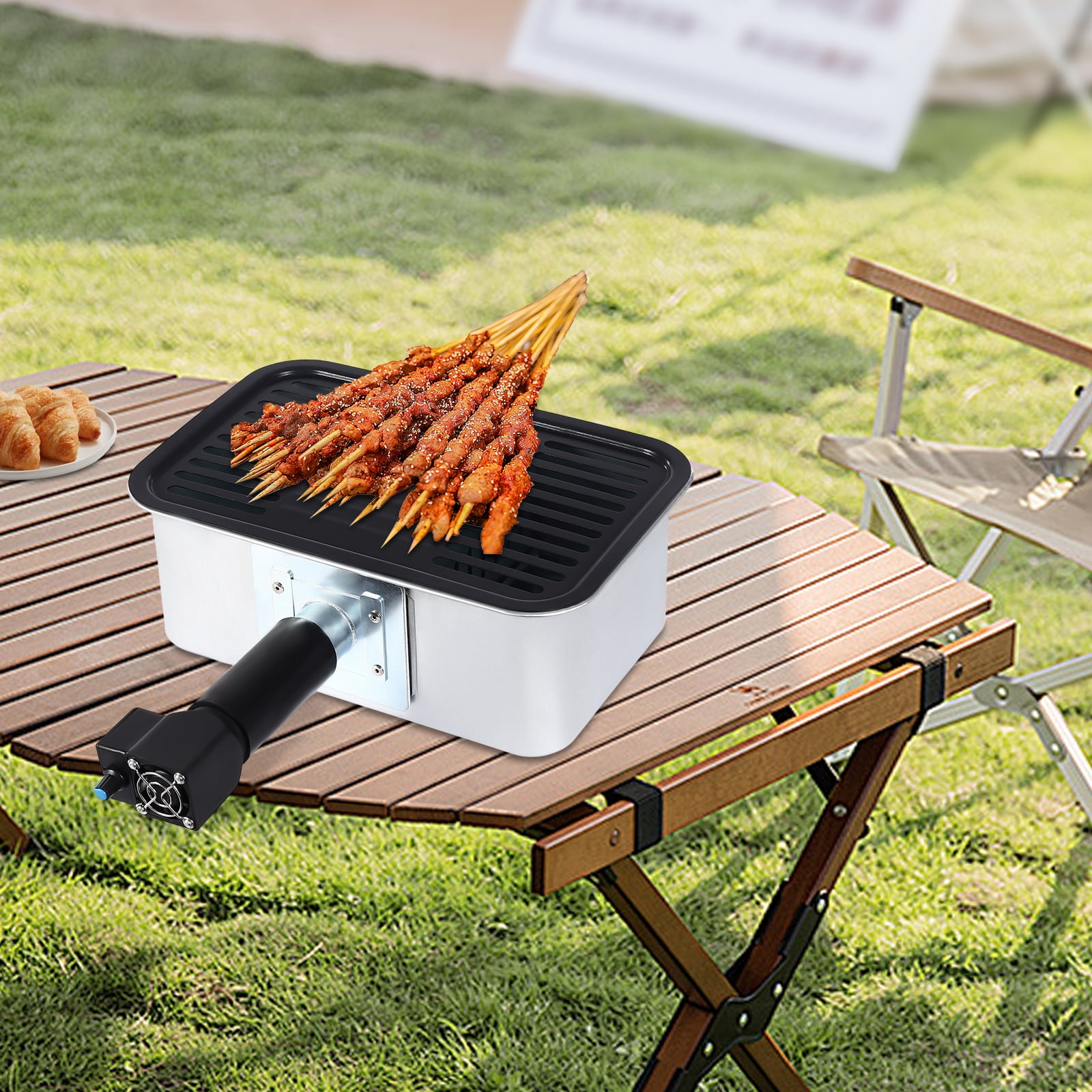 Fixartoo Portable Camping Grill,USB Powered Charcoal BBQ Grill with Non-Stick Griddle & Grates,Removable Ash Box, for Picnic, BBQ Buffet