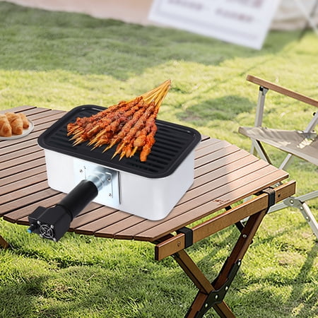 Fixartoo Portable Camping Grill,USB Powered Charcoal BBQ Grill with Non-Stick Griddle & Grates,Removable Ash Box, for Picnic, BBQ Buffet