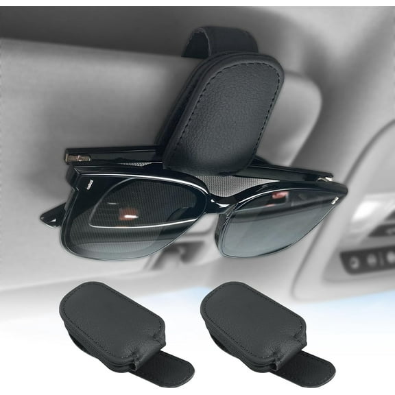 Sunglasses Holders for Car Visor, Magnetic Leather Glasses Eyeglass Clip for Car, Ticket Card Clip Sunglasses Mount, Car Visor Accessories Gadgets (2, Black)