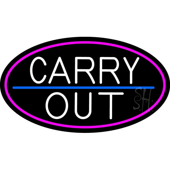 Carry Out LED Neon Sign 20 x 37 - inches, Black Square Cut Acrylic Backing, with Dimmer - Bright and Premium built indoor LED Neon Sign for restaurant window and interior decor.