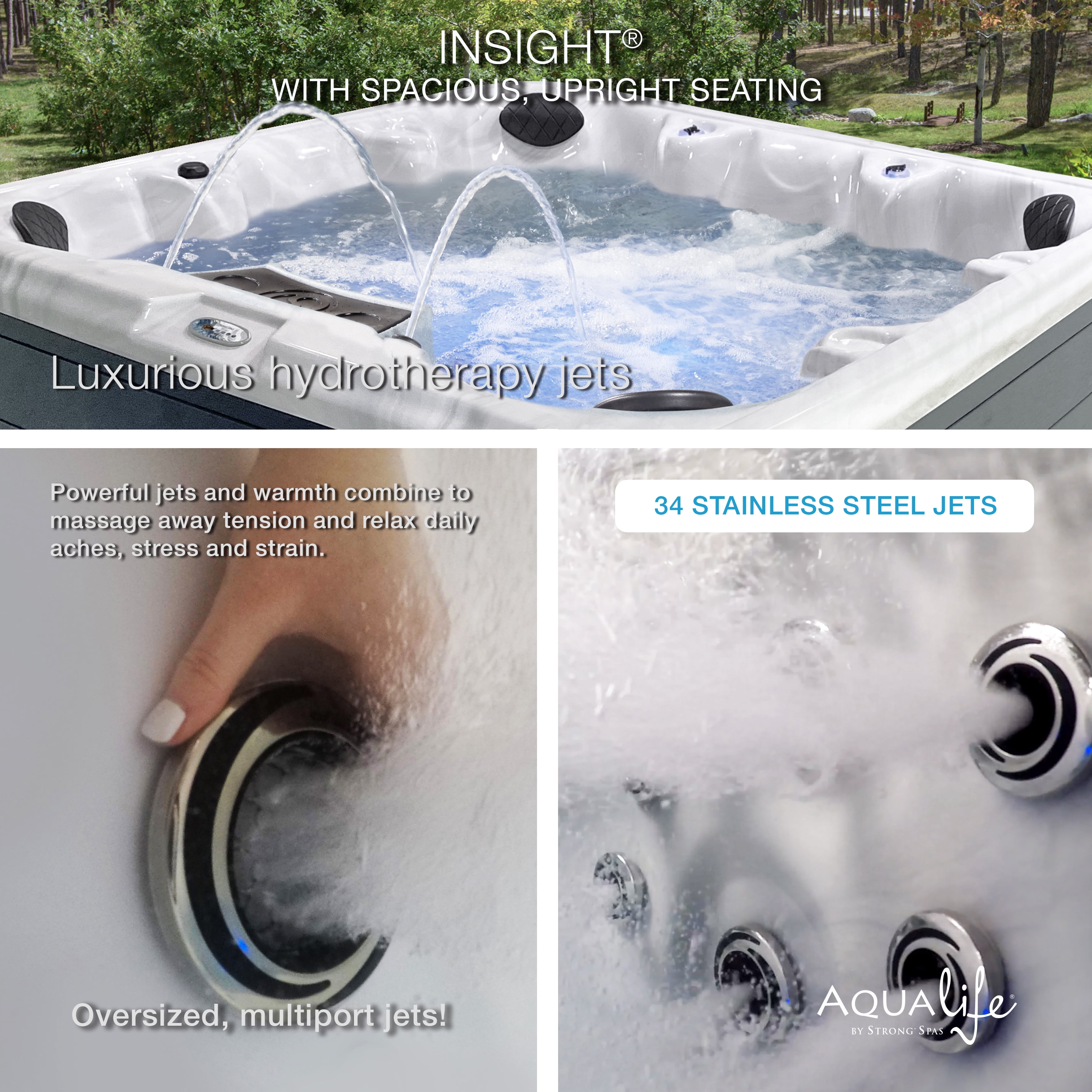 Aqualife by Strong Spas Insight 6 Person 73-Port Non-Lounger Spa, 34 Jets, Gray