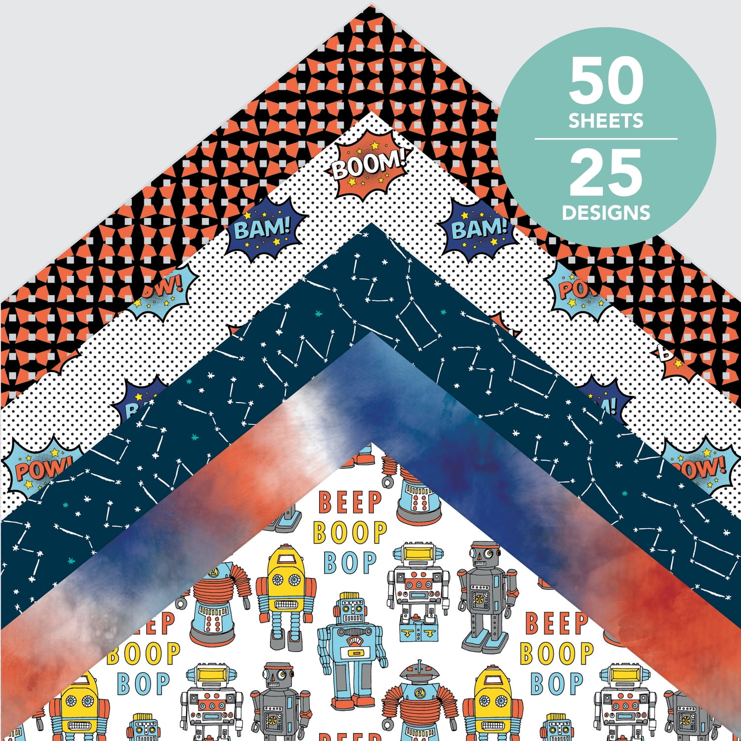 Roobee by Mara-Mi Dinosaur and Shark Scrapbook Paper 12" x 12" - 24 lb/ 100 GSM, 50 sheets
