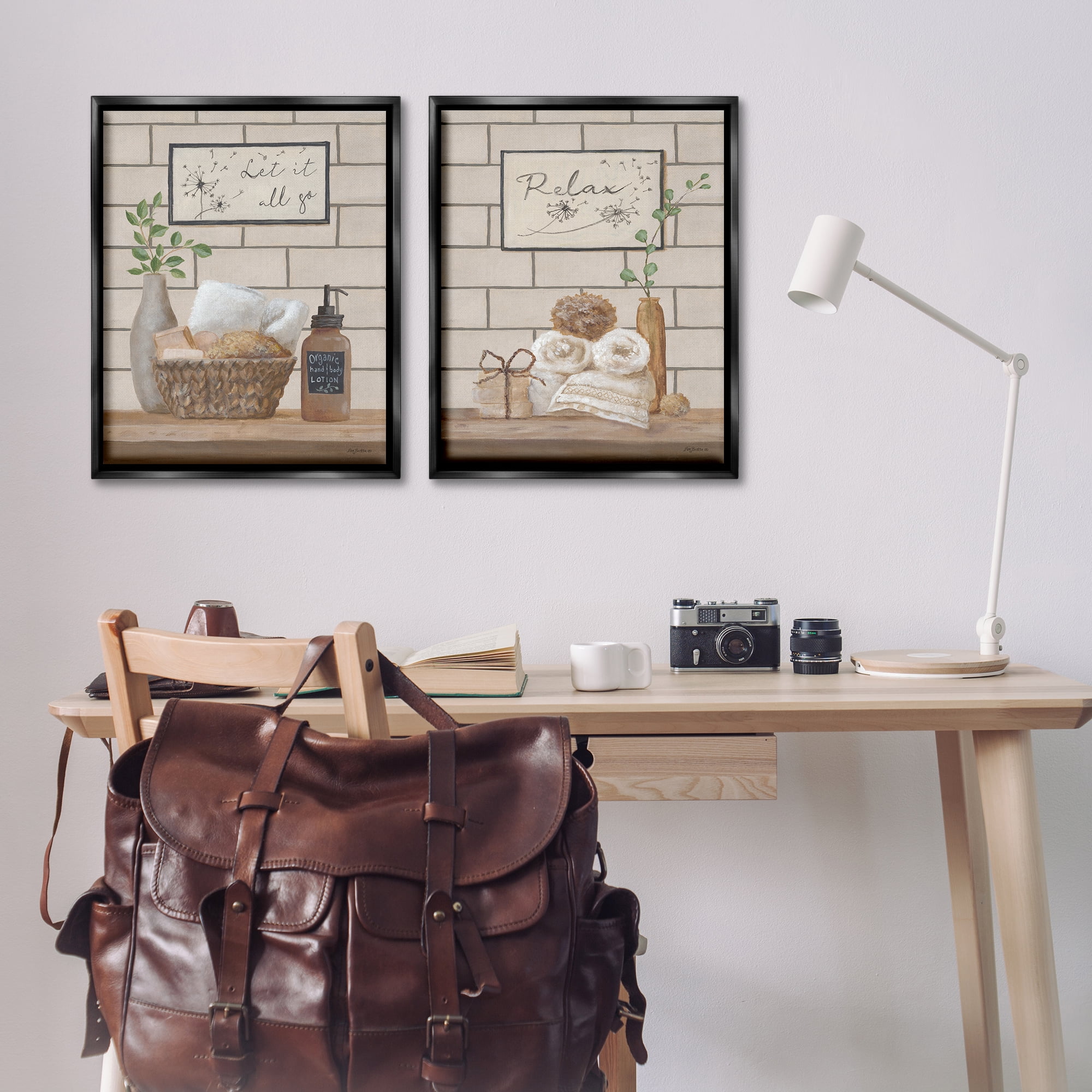 Stupell Industries Go Relax Traditional Bathroom Bath & Laundry Painting Black Floater Framed Canvas Art Print Wall Art, 31 x 25, Set of 2