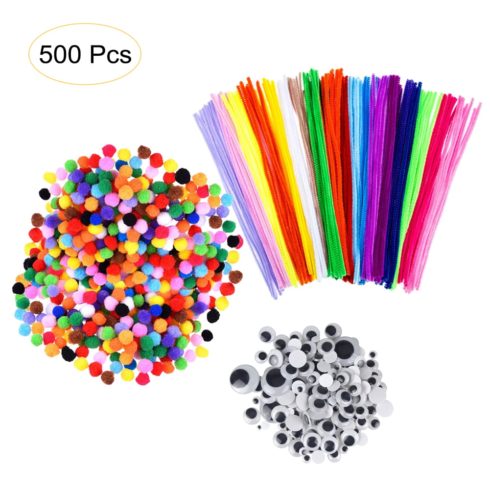 100 Pcs Chenille Stems for DIY Christmas Crafts Decorations Tweal Craft Pipe Cleaners,Pipe Cleaners Craft Set 250 Pcs Pompoms+150 Pcs Wiggle Googly Eyes Multicolor 500 Pieces
