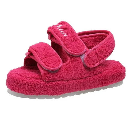 

JJtiger One word thick sole fluffy Velcro embossed cotton fluffy sandals female