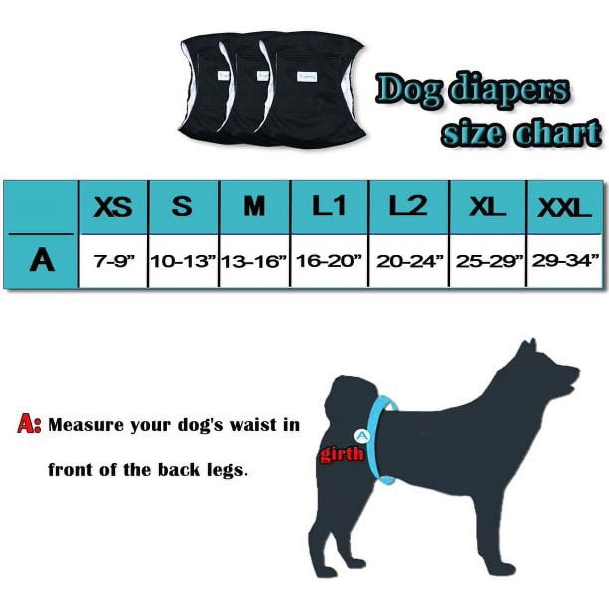 Genwiss Washable Reusable Male Dog Belly Bands, Black, Size L, 3 Count