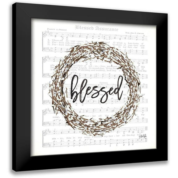 Rae, Marla 12x12 Black Modern Framed Museum Art Print Titled - Blessed Assurance Bless Wreath