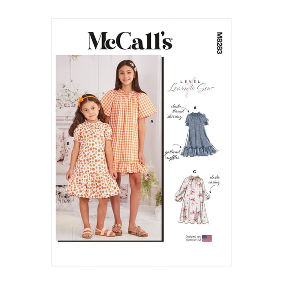McCall's Sewing Pattern M8283 - Children's and Girls' Dresses, Size: CHJ (7-8-10-12-14)