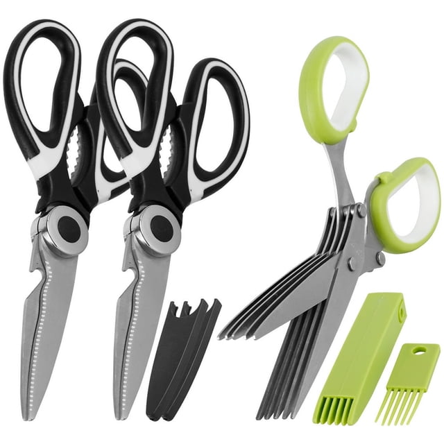 POINTERTECK 3pcs Kitchen Scissors Set Stainless Steel Chicken Bone Cutting Shears 5-Blade Herb Scissors Set Sharp Meat Scissors Multi-Purpose Cooking Shears for Meat Bones Fish Vegetables