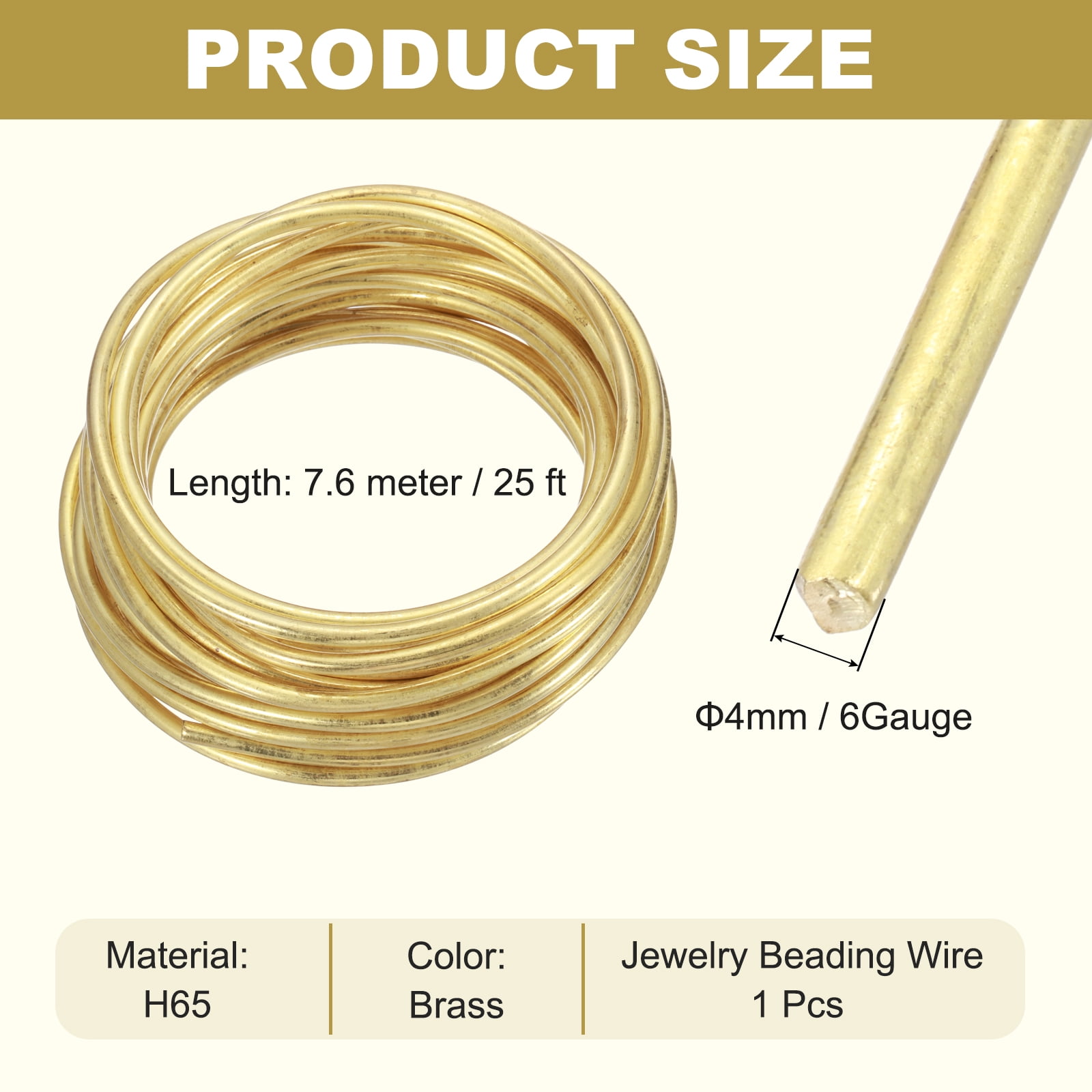 6 Gauge Brass Round Wire, 25 ft Craft Tarnish Resistant Beading Wires