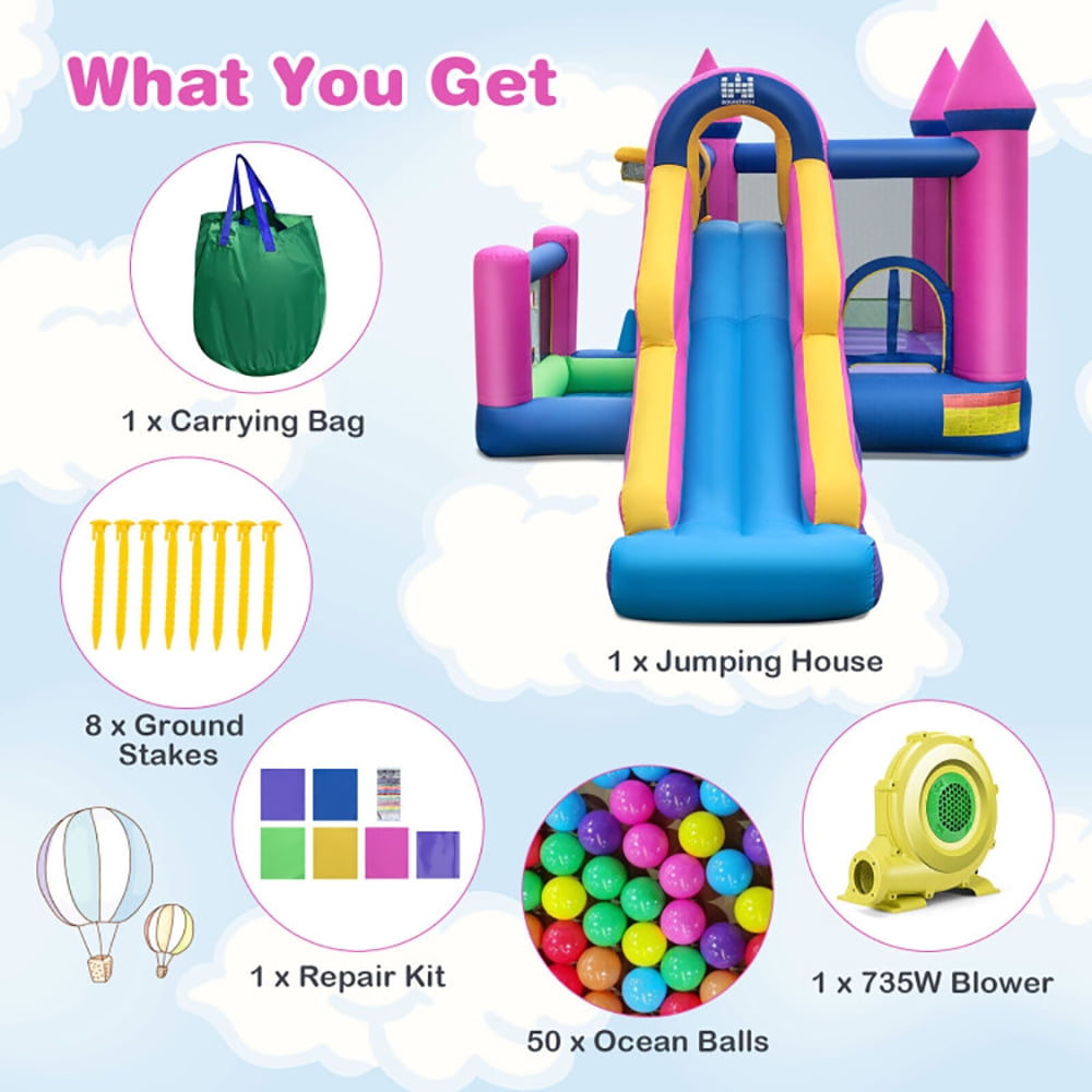 Aimee Lii 7-in-1 Kids Inflatable Bounce House with Long Slide and 735W Blower, Playhouse for Kids Outdoor Aimee Lii 7-in-1 Kids Inflatable Bounce House with Long Slide and 735W Blower, Playhouse for Kids Outdoor