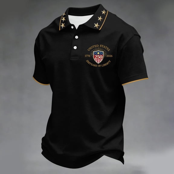Domuza 250th Anniversary Usa Shirts for Men Usa Flag Print Button-Up Casual Collared Short Sleeve Shirts Summer Trendy Comfortable Blouses Hawaiian Black L