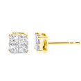 thumbnail image 3 of 10K Yellow Gold Plated .925 Sterling Silver 1.0 Cttw Princess-Cut Diamond Composite Multi Stone Stud Earrings (J-K Color, SI2-I1 Clarity), 3 of 6