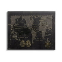 Stupell Industries Black Detailed World Map Graphic Art Gallery Wrapped Canvas Print Wall Art, Design by Carol Robinson