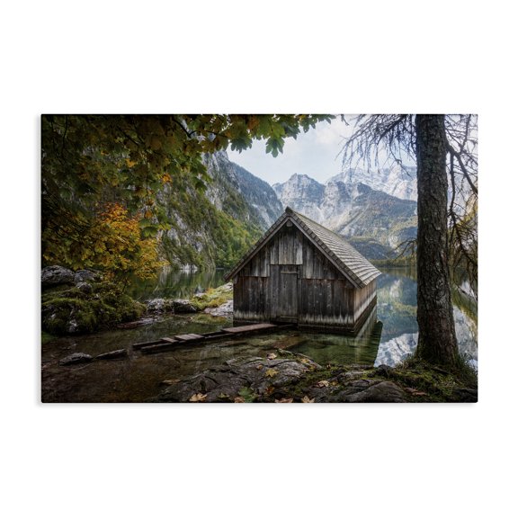 Stupell Industries Mystical Cabin on Lake Landscape & Nature Photography Wrapped Canvas Art Print Wall Art, 24 x 16