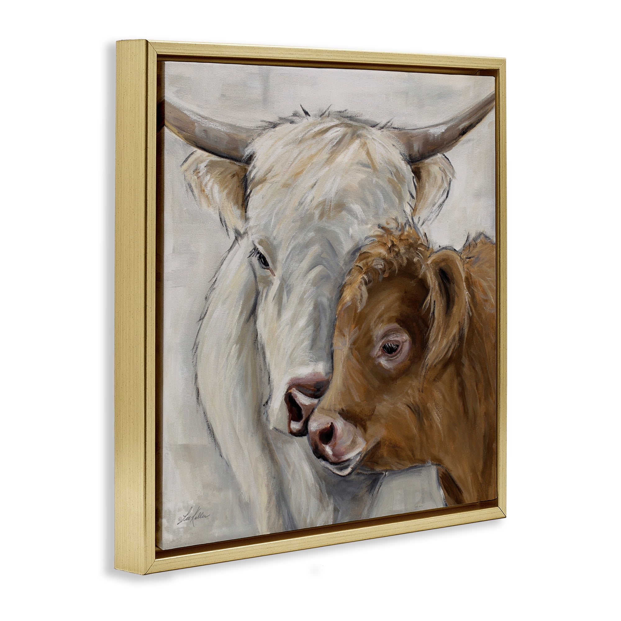 Stupell Industries Highland Cow & Calf Contrasts Gold Framed Floater Canvas Wall Art, design by Lee Keller