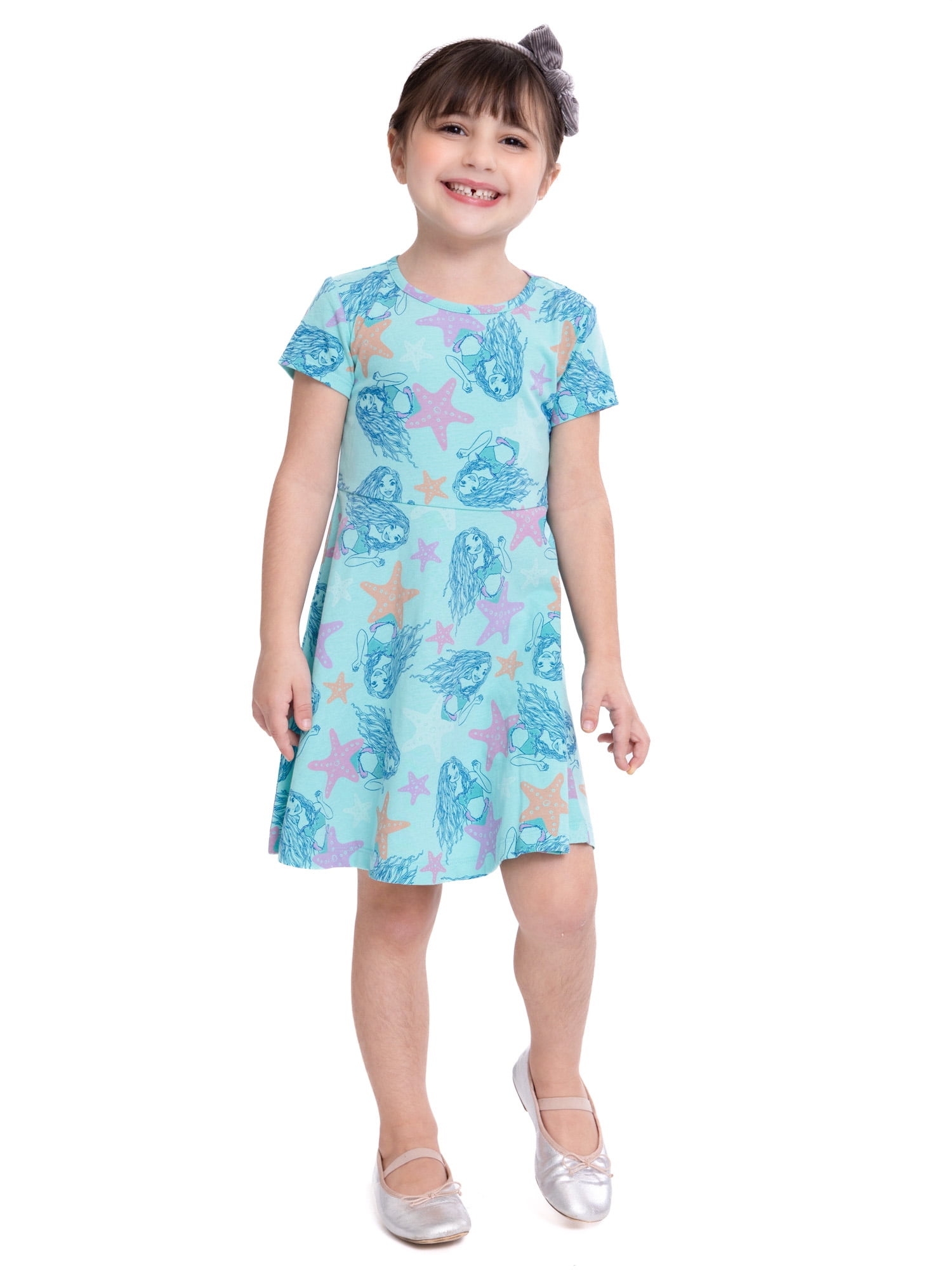 Little Mermaid Toddler Girl Print Skater Dress, Sizes 12M-5T