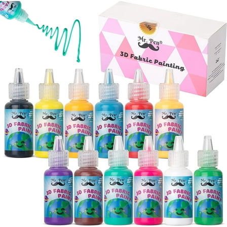 Mr. Pen- 3D Fabric Paint Set, 12 Colors, 0.67 oz, Puffy Paint for Fabric, 3D Paint, Puff Paint for Clothing