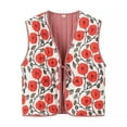 thumbnail image 1 of Économies Automne/hiver! srobpty Veste Matelassée à Manches Longues pour Femmes, Manteau Sans Manches à Imprimé Floral de Rue Mode Personnalité Hiver pour Femmes Rouge, TP, 1 of 4