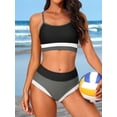 thumbnail image 6 of Attraco Women High Waisted Bikini Sets Sporty Color Block Two Piece Swimsuit Scoop Neck Bathing Suits Shoulder Straps Swimwear, 6 of 7