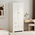 thumbnail image 3 of Feishominoo 2 Door Wardrobe Armoire Closet, 71"H Modern Modular Wooden Clothes Wardrobe Storage Cabinet with Hanging Rods & Drawers, White, 3 of 9