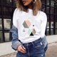 thumbnail image 2 of Camiseta de manga larga suelta con cuello redondo para mujer con estampado gráfico geométrico para mujer Pompotops  gfhjh1892, 2 of 9
