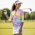 thumbnail image 4 of Uorisanigo Rainbow Butterfly Womens Golf Shirt Soft Comfortable Women's 3/4 Sleeve Athletic Golf Shirts Fashion Quarter Zip Breathable Polyester Spandex Fabric Tennis Tops Size 2XL, 4 of 7