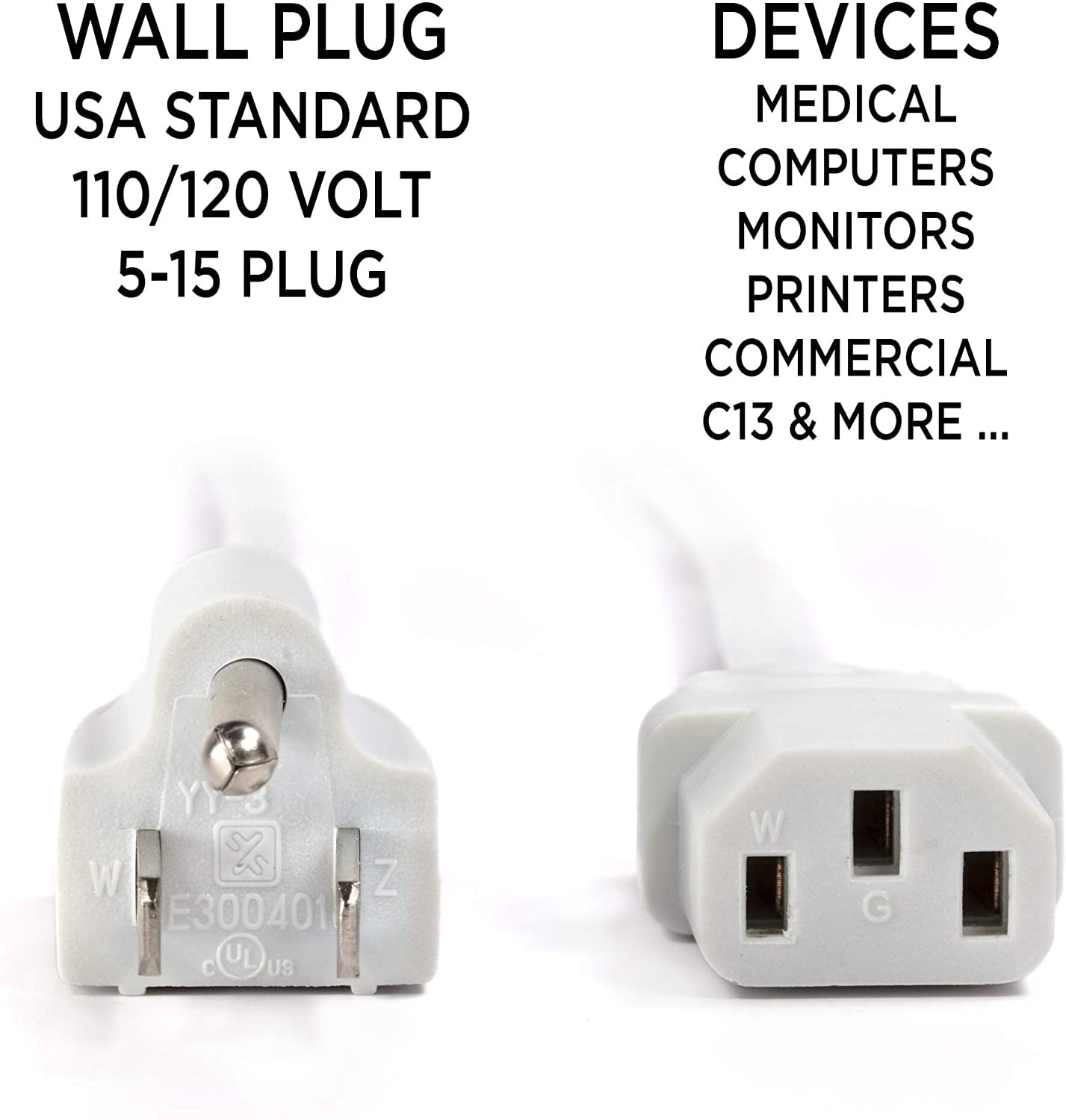 THE CIMPLE CO - AC Power Cord 3 Prong (18 awg) for TV PC Monitor Wall Mount Set Up -White - 25ft