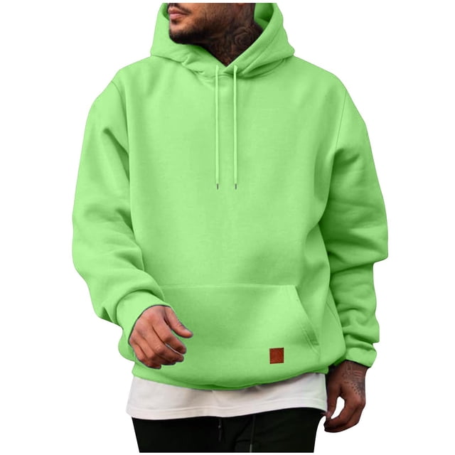 vdgthytj Big and Tall Hoodies for Men Basic Solid Color Long Sleeve Sweatshirt Baggy Drawstring Pullover with Pocket