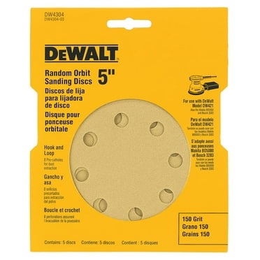 DEWALT ACCESSORIES 5-Pk., 5-In. 8-Hole 150-Grit Hook-and-Loop Random Orbit Sandpaper DW4304