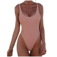 thumbnail image 2 of Fartey Women's One Piece Swimsuit Backless Sleeveless Scoop Neck High Cut Basic Bathing Suit Tummy Control Slimming Swimsuits Fashion Solid Color Beachwear Swimsuits Pink S-XL, 2 of 3