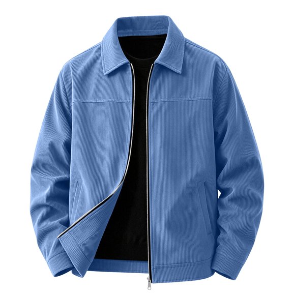 Men's Corduroy Jacket Lapel Collar Full Zip Up Long Sleeve Casual Coat Classic Textured Outerwear with Pockets