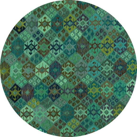 Ahgly Company Indoor Round Abstract Turquoise Blue Modern Area Rugs, 6' Round