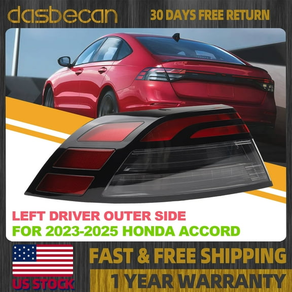 Dasbecan Left Driver Side Outer Tail Light Lamp For Honda Accord 2023-2025 33550-30A-A01 HO2804129