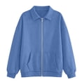 thumbnail image 4 of Womens Zip Up Sweatshirt Casual Jacket Drop Shoulder Long Sleeve Solid Color Fall Winter Fashion Top with Front Pockets Royal Blue 3XL, 4 of 4