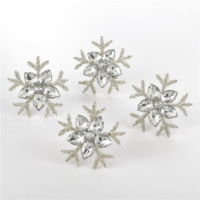 SARO NR136.S Collection Snowflake Design Napkin Ring Silver - Set of 4