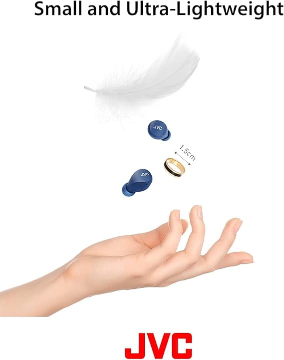 JVC Compact and Lightweight Gumy Mini True Wireless Earbuds Headphones, Long Battery Life (up to 23 Hours), Sound with Neodymium Magnet Driver, Water Resistance (IPX4) - HAA6TA (Blue)